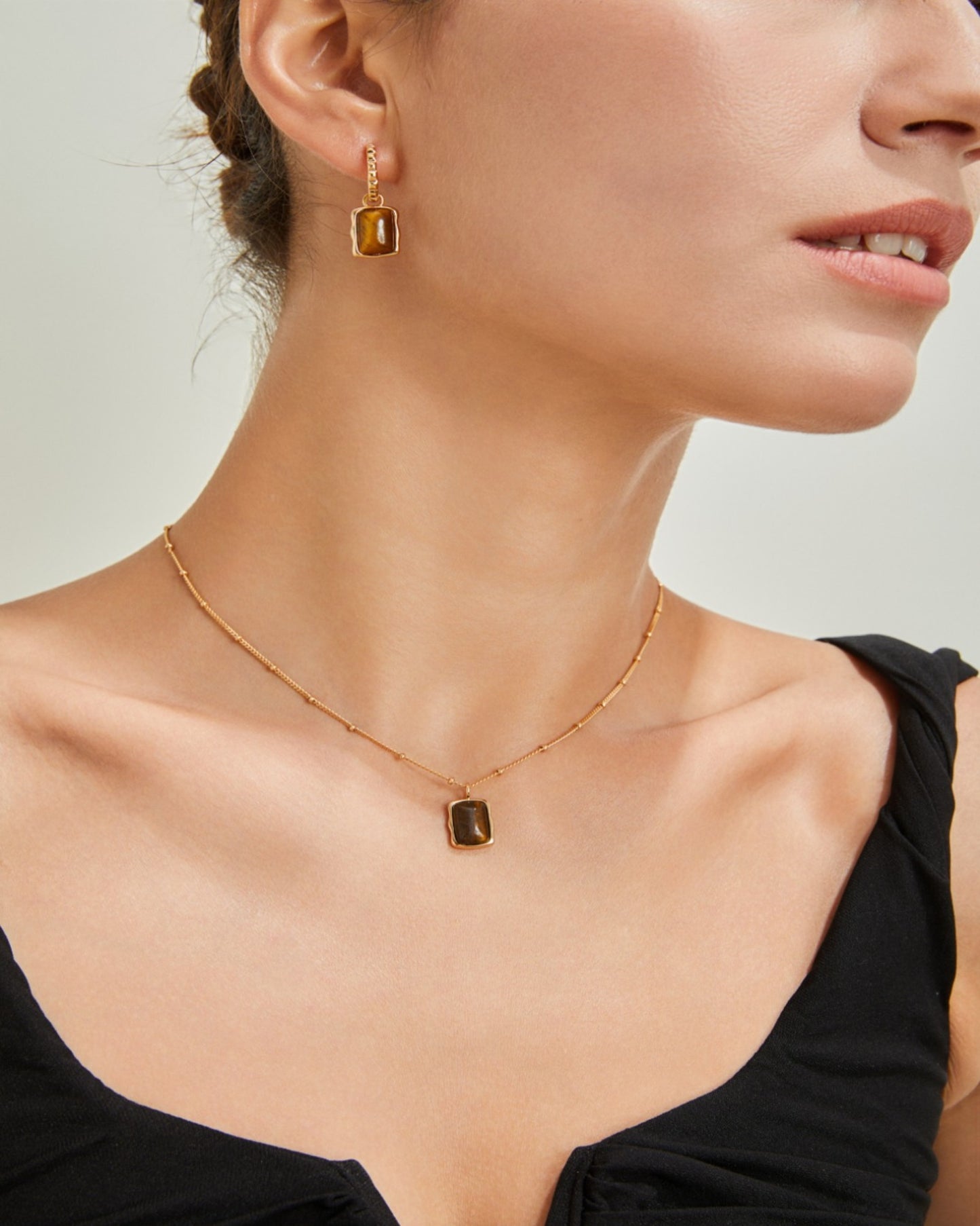 S925 Gold-Plated Tiger's Eye Pendant Necklace