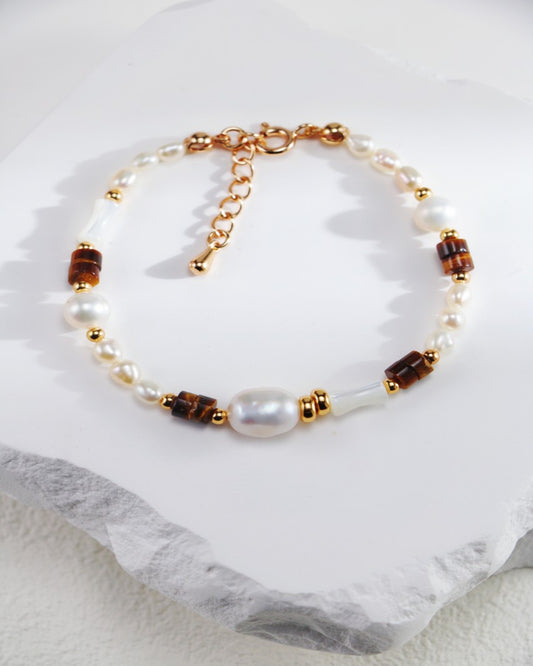 Tiger's Eye & Pearl Beaded Bracelet