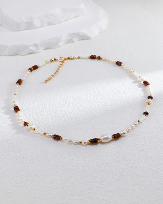 S925 Pearl & Tiger's Eye Beaded Necklace