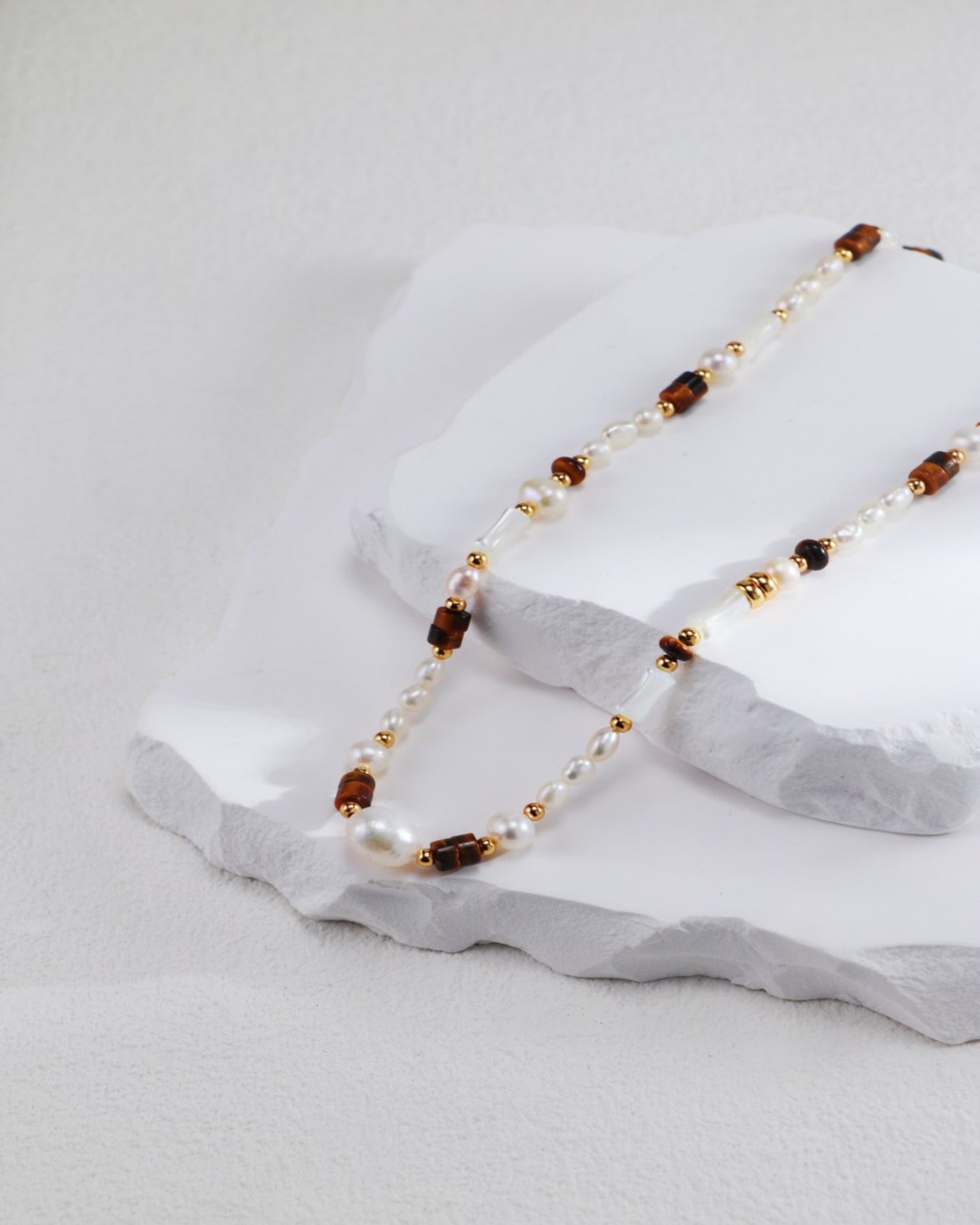 S925 Pearl & Tiger's Eye Beaded Necklace