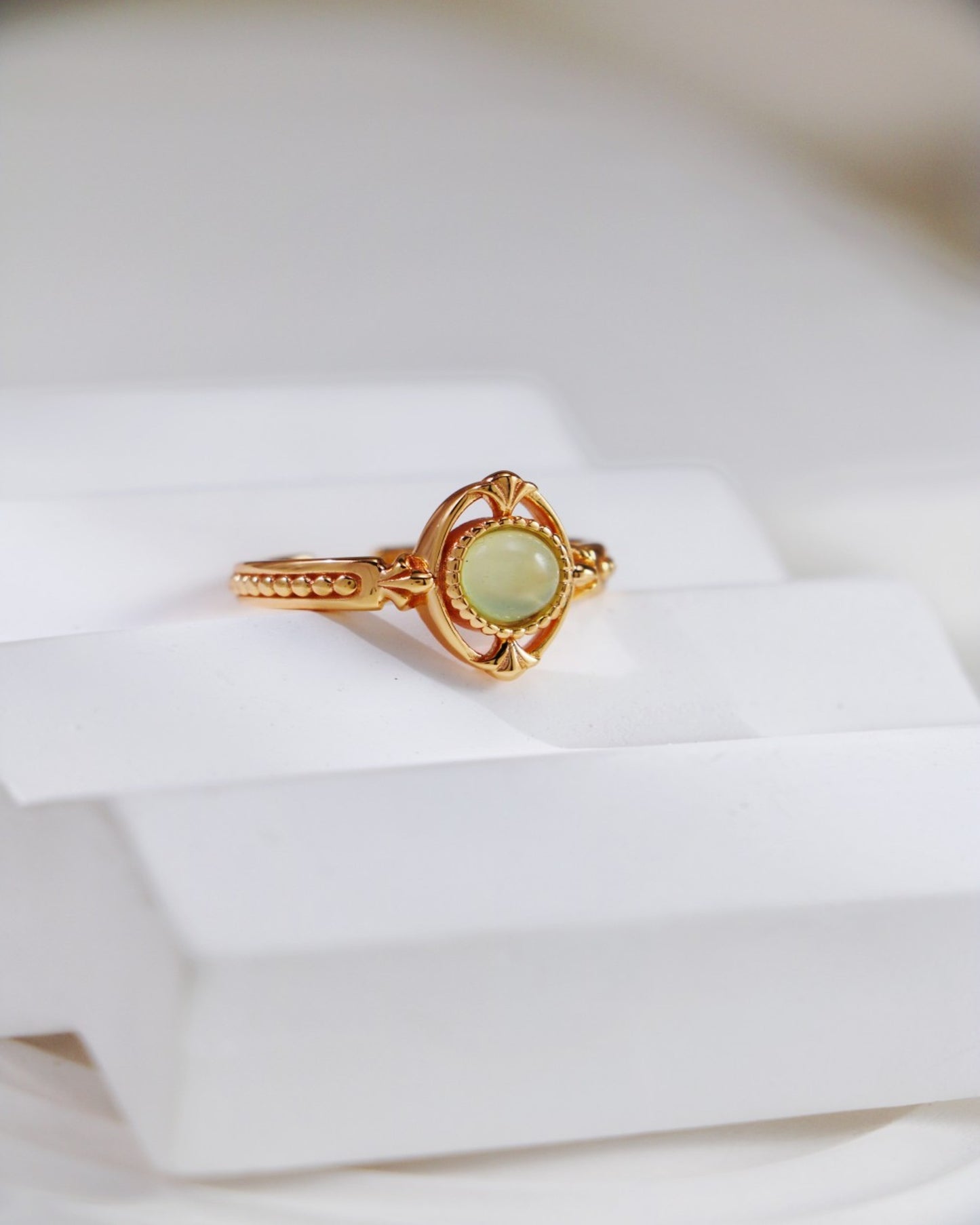 S925 Gold-Plated Jade Grape Stone Adjustable Ring