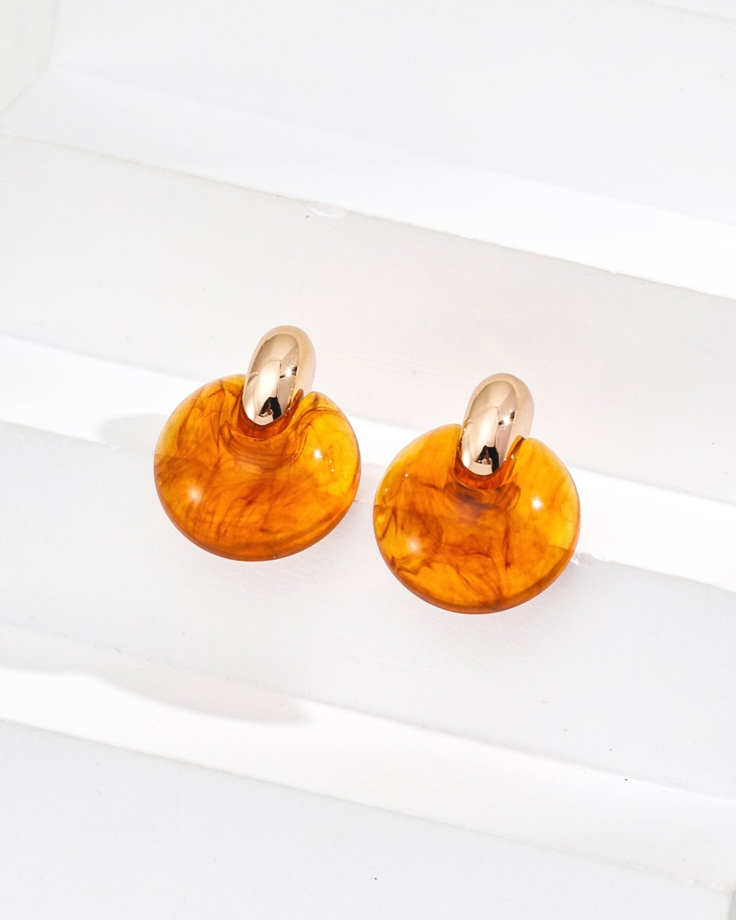 Imitation Amber Gold Hoop Earrings