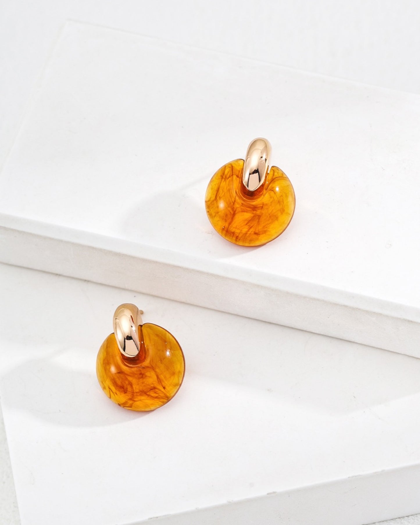 Imitation Amber Gold Hoop Earrings