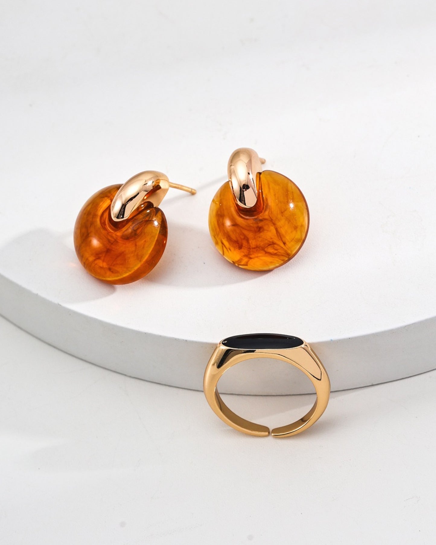 Imitation Amber Gold Hoop Earrings