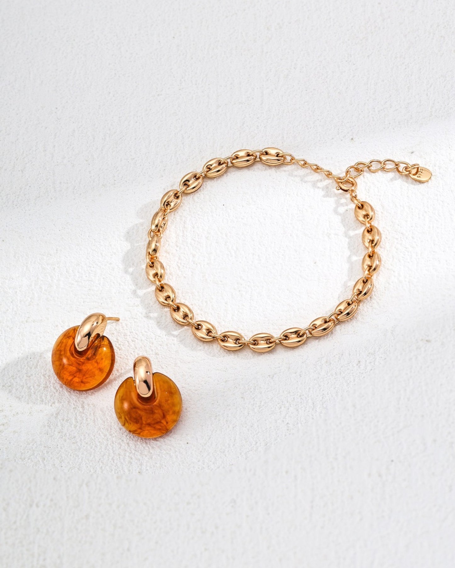 Imitation Amber Gold Hoop Earrings