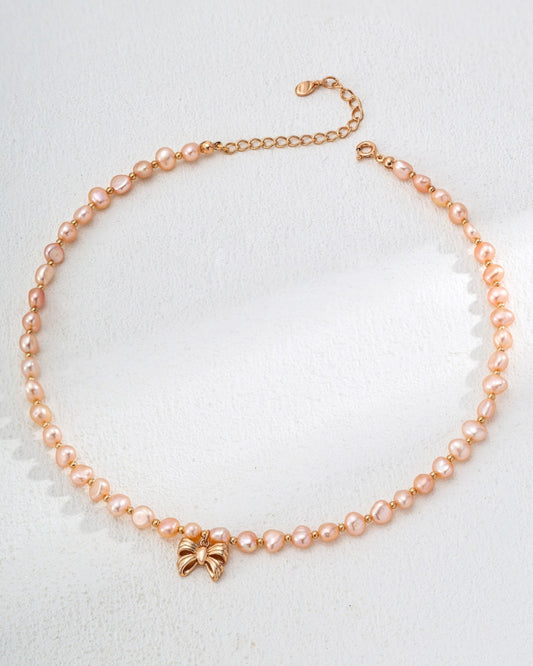 Pink Pearl Bow Necklace