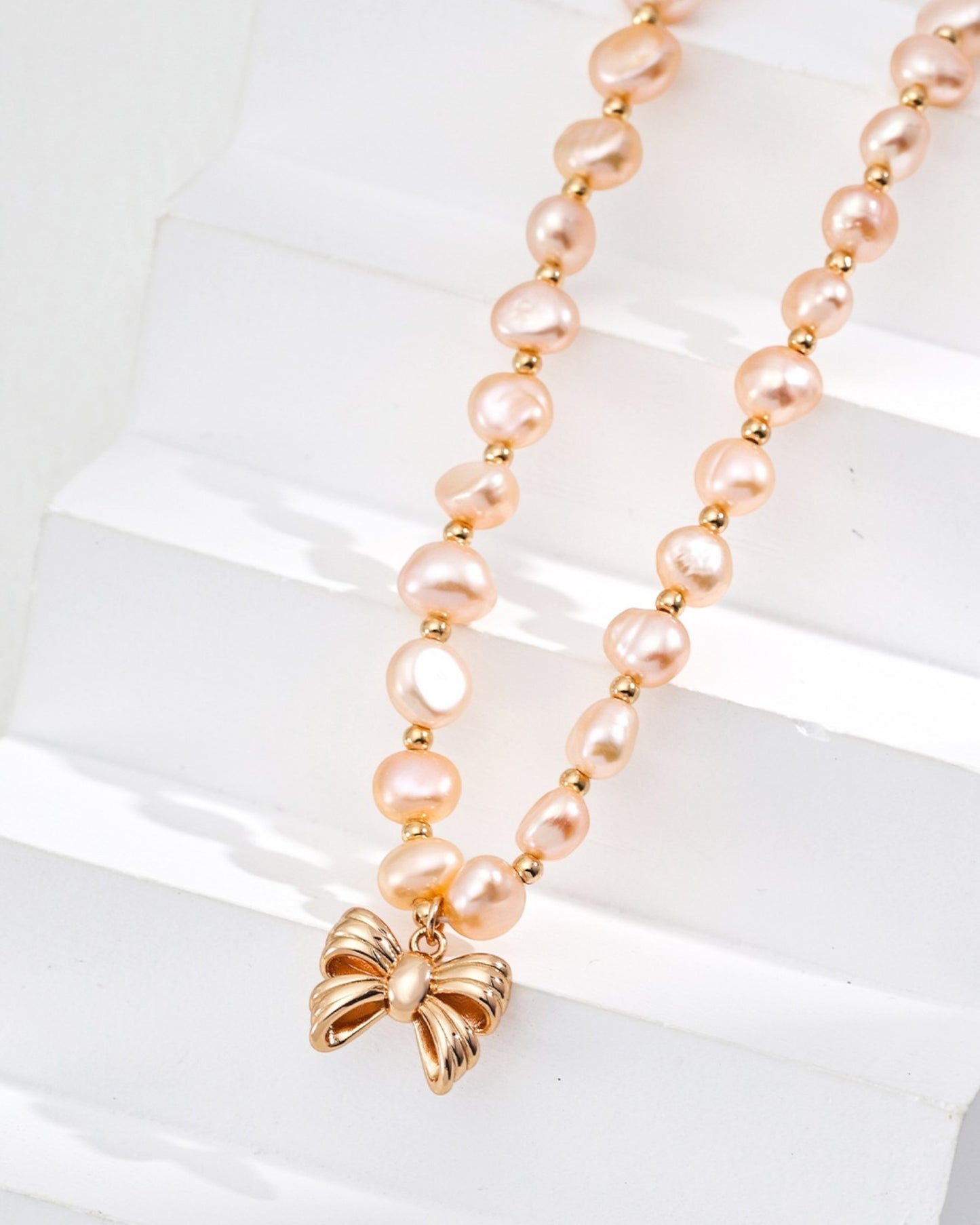 Pink Pearl Bow Necklace