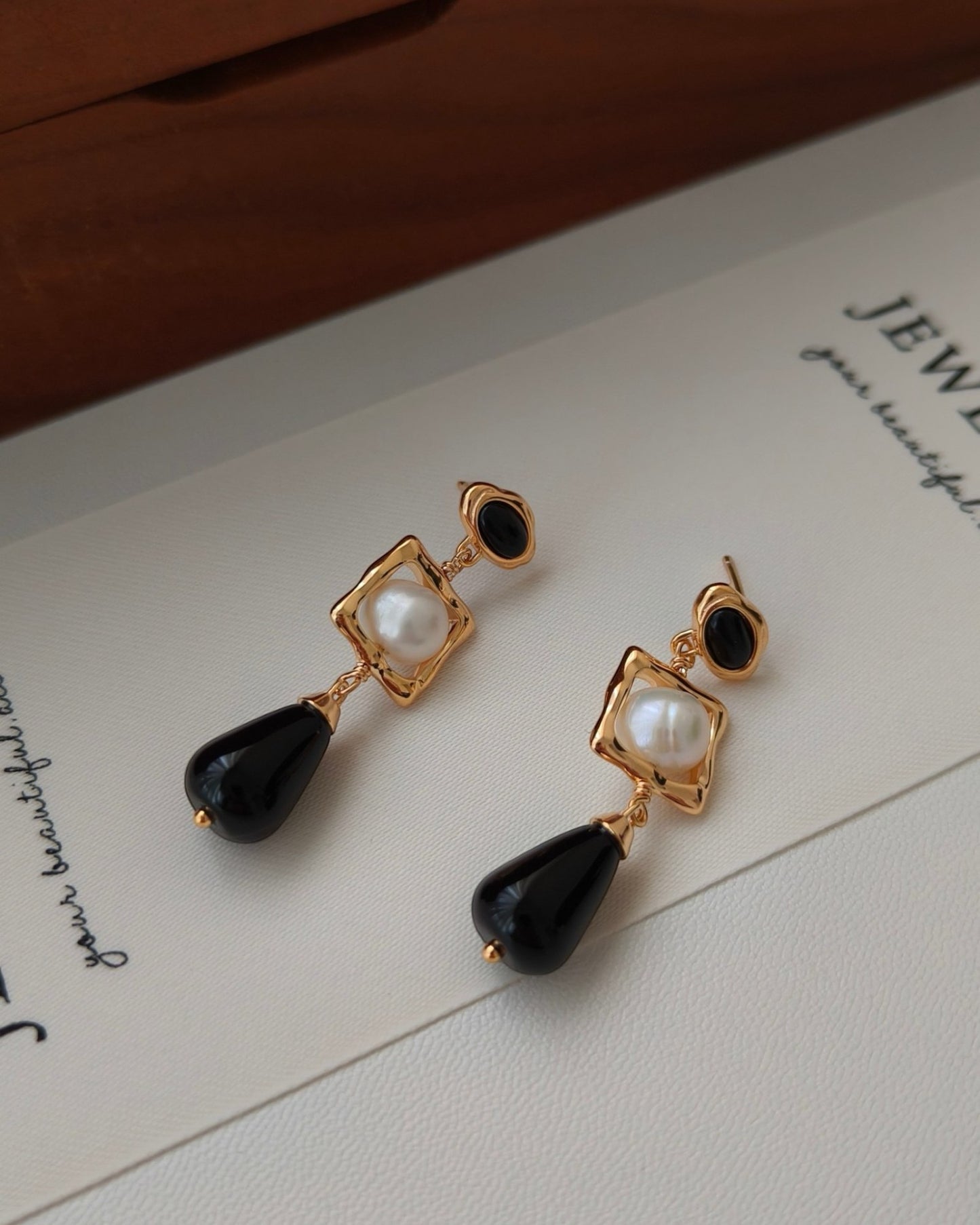 Elegant Black Onyx & Pearl Earrings