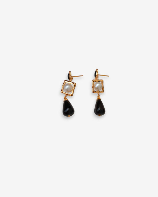 Elegant Black Onyx & Pearl Earrings