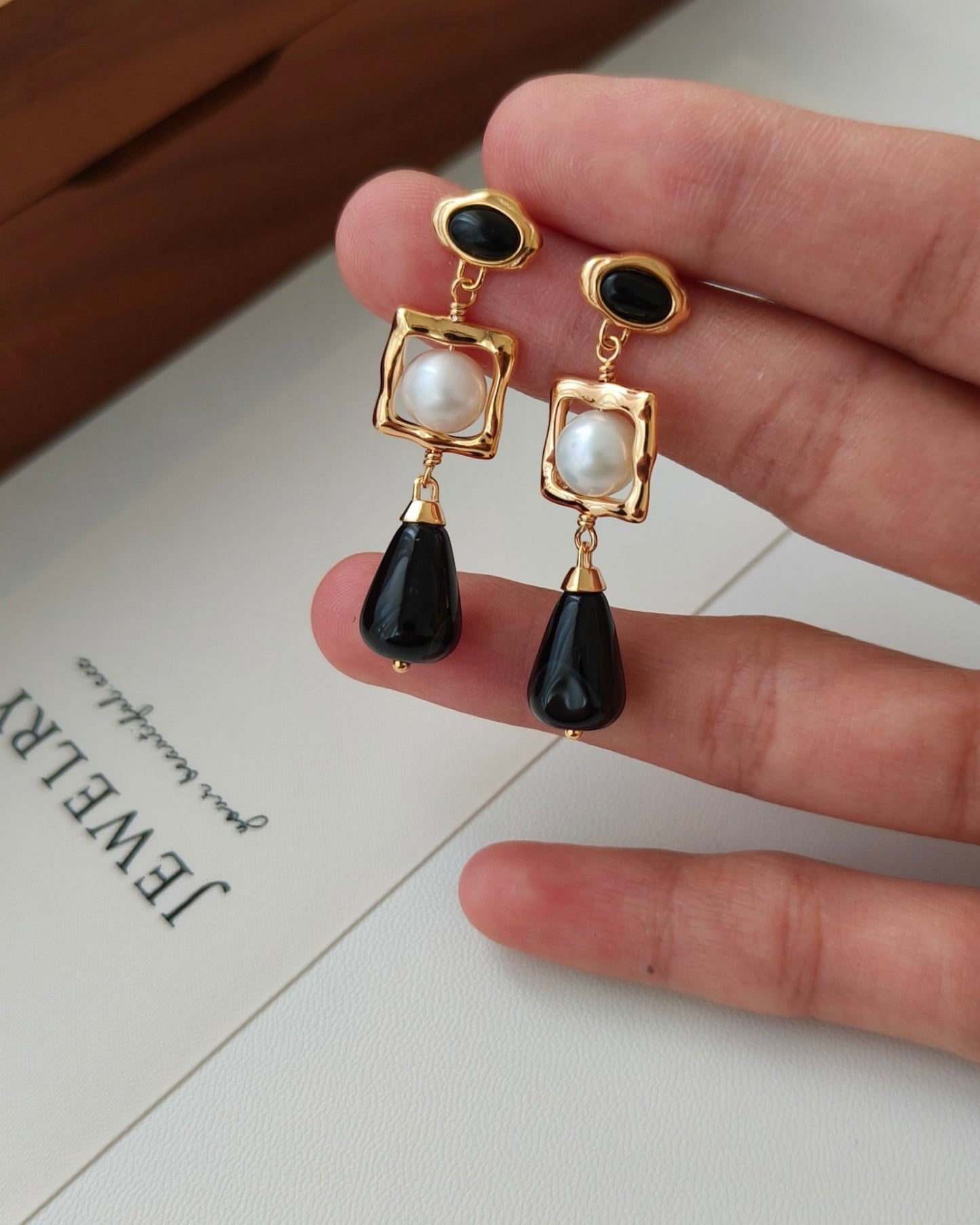 Elegant Black Onyx & Pearl Earrings