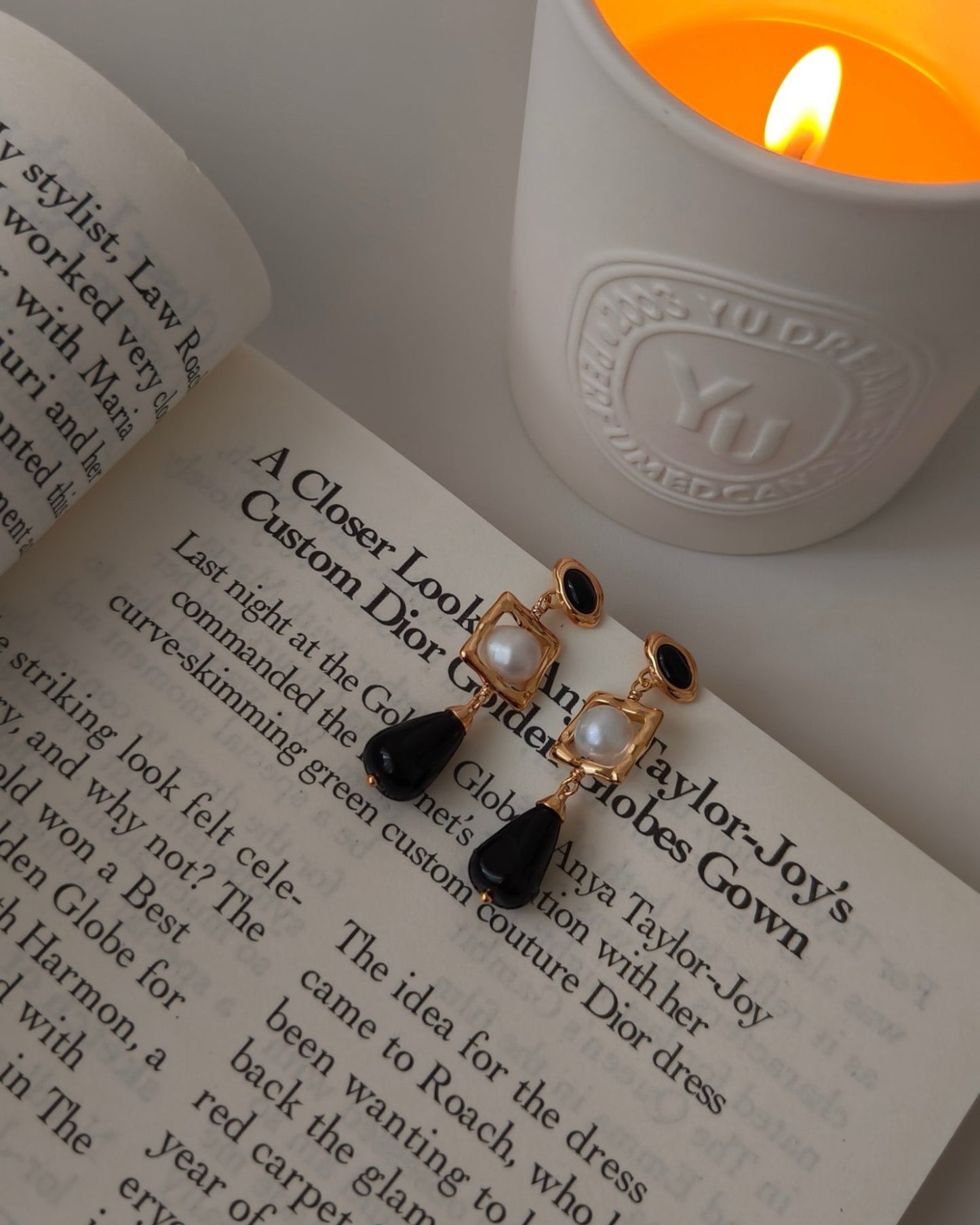 Elegant Black Onyx & Pearl Earrings