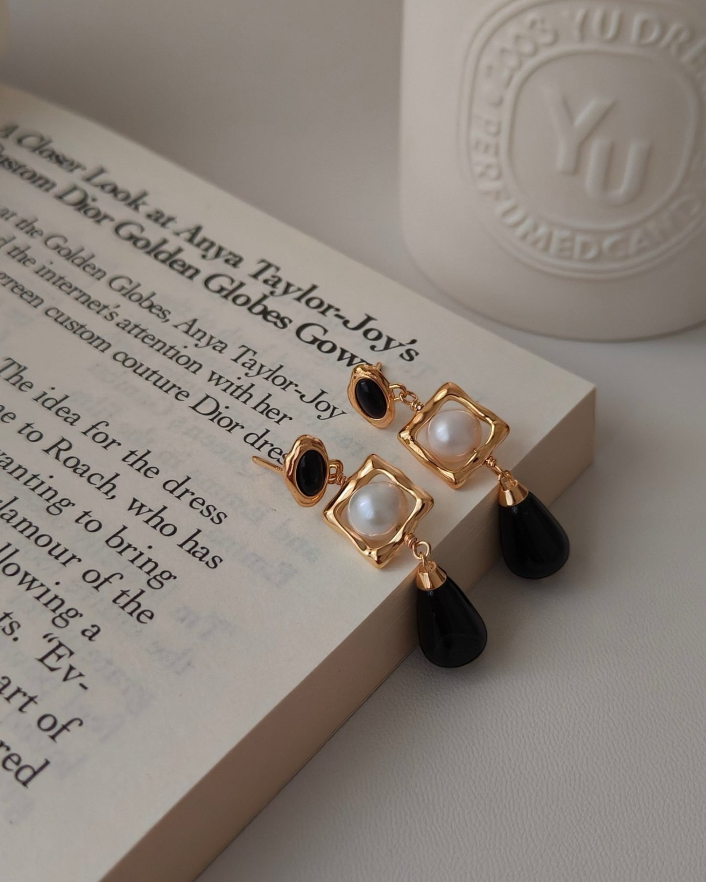 Elegant Black Onyx & Pearl Earrings