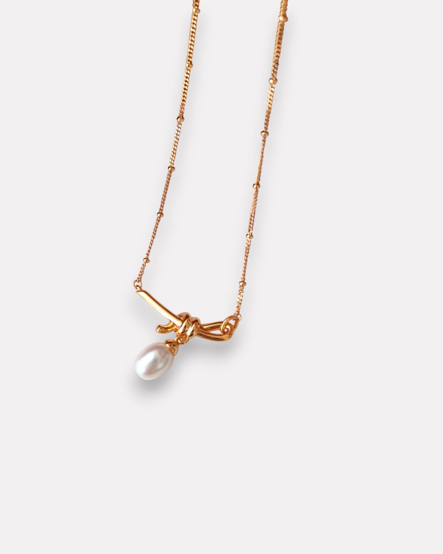 Pearl Drop Necklace with Gold Knot Necklace