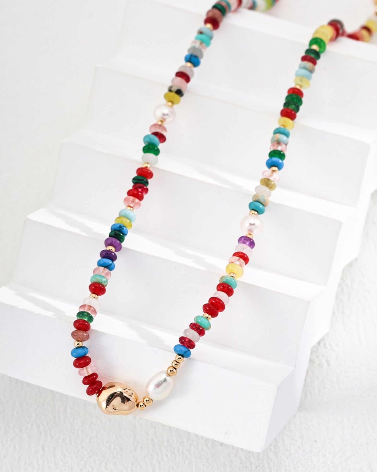 Colorful Gemstone and Pearl Necklace