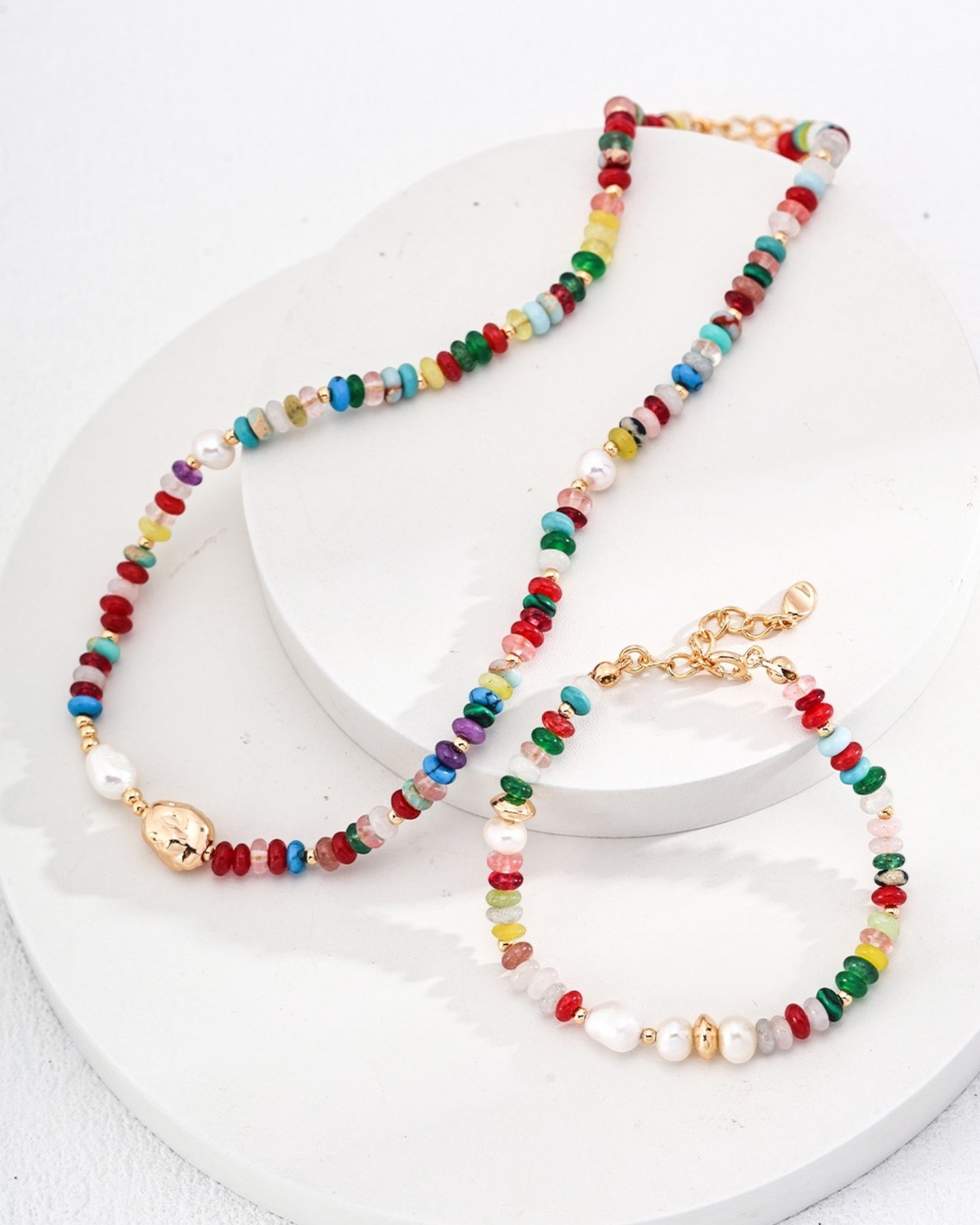 Colorful Gemstone and Pearl Necklace