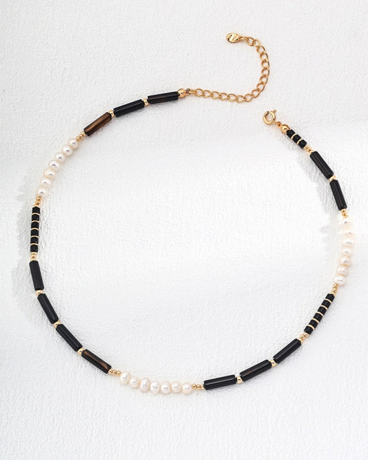 Black Agate and Pearl Necklace