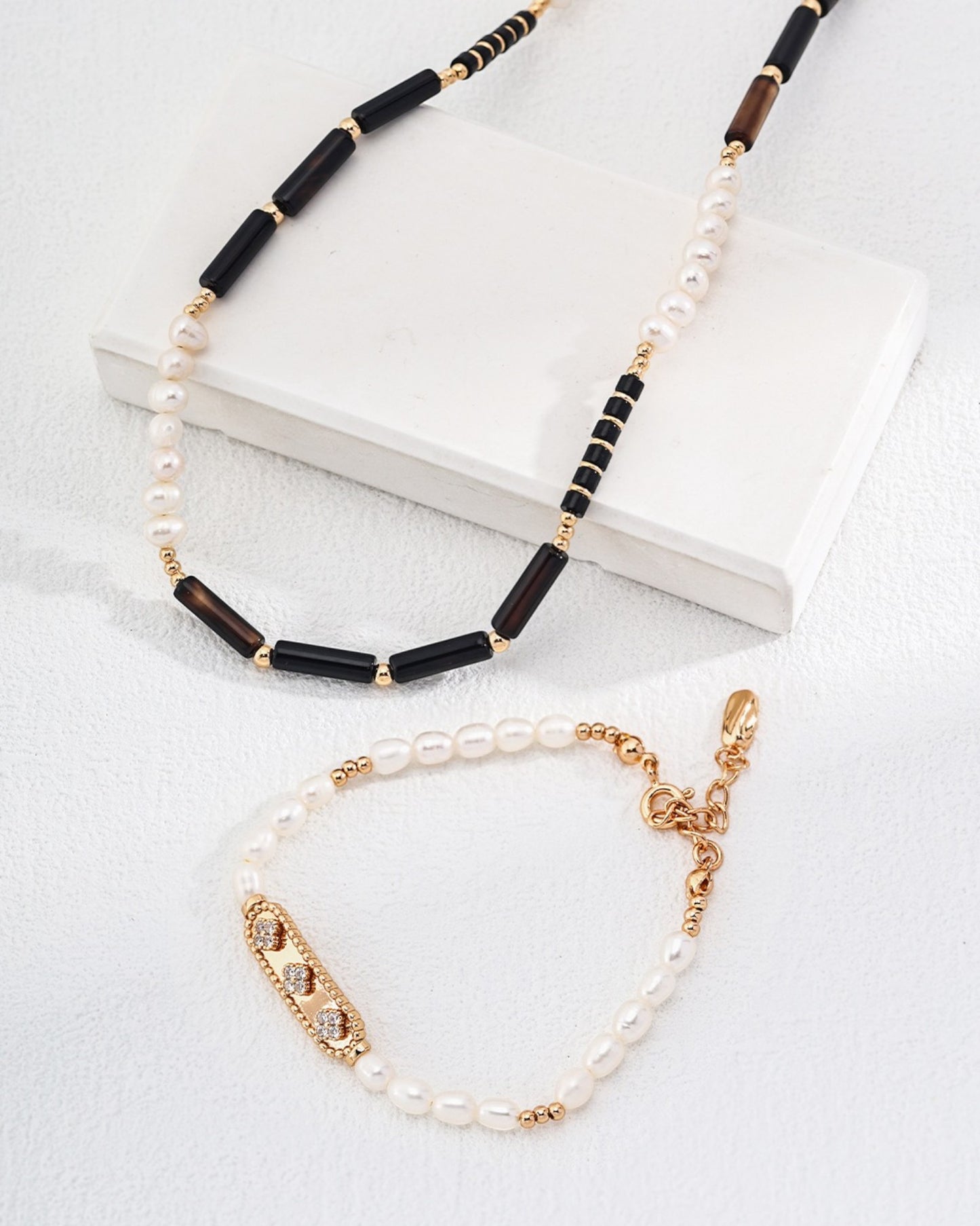 Black Agate and Pearl Necklace