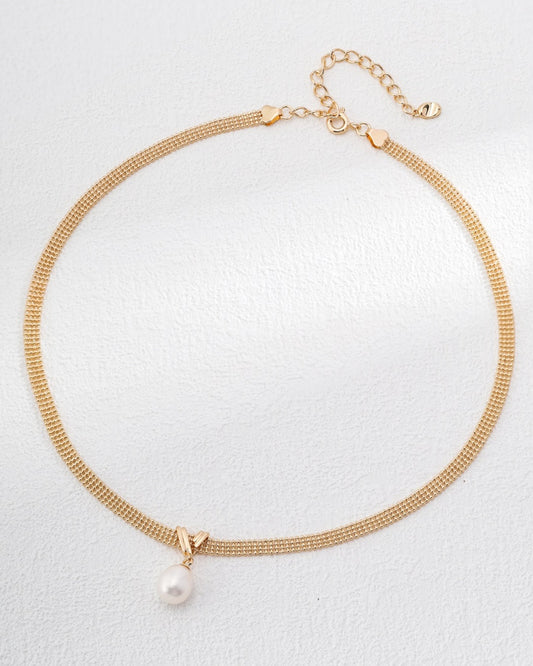 Gold-Plated Pearl Drop Necklace