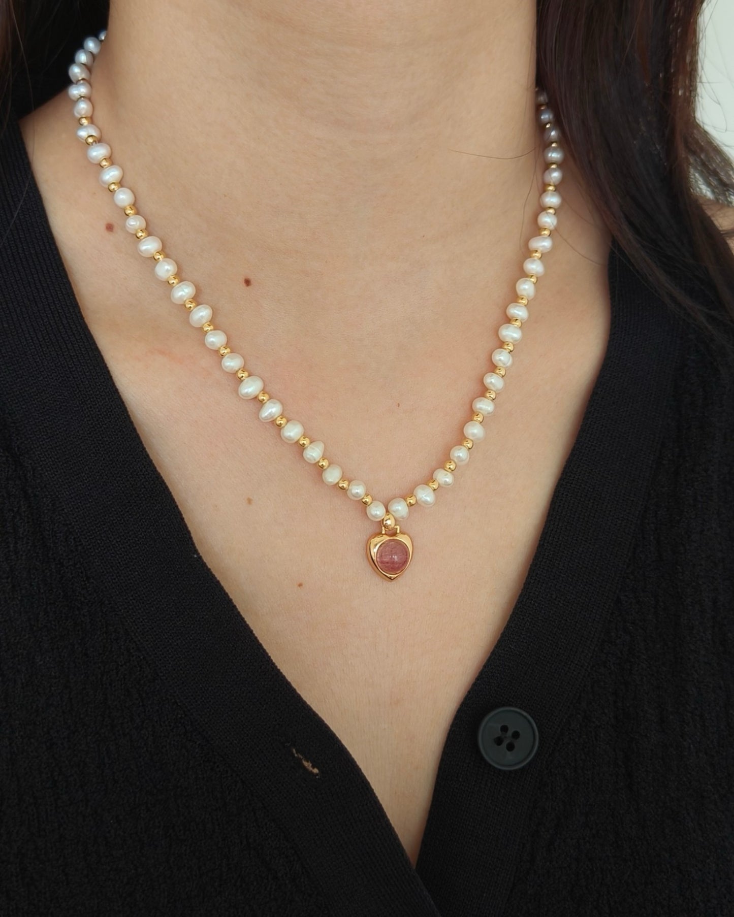 Pearl and Rose Quartz Heart Necklace