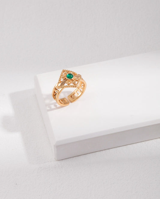 Triangular Green Stone Statement Ring