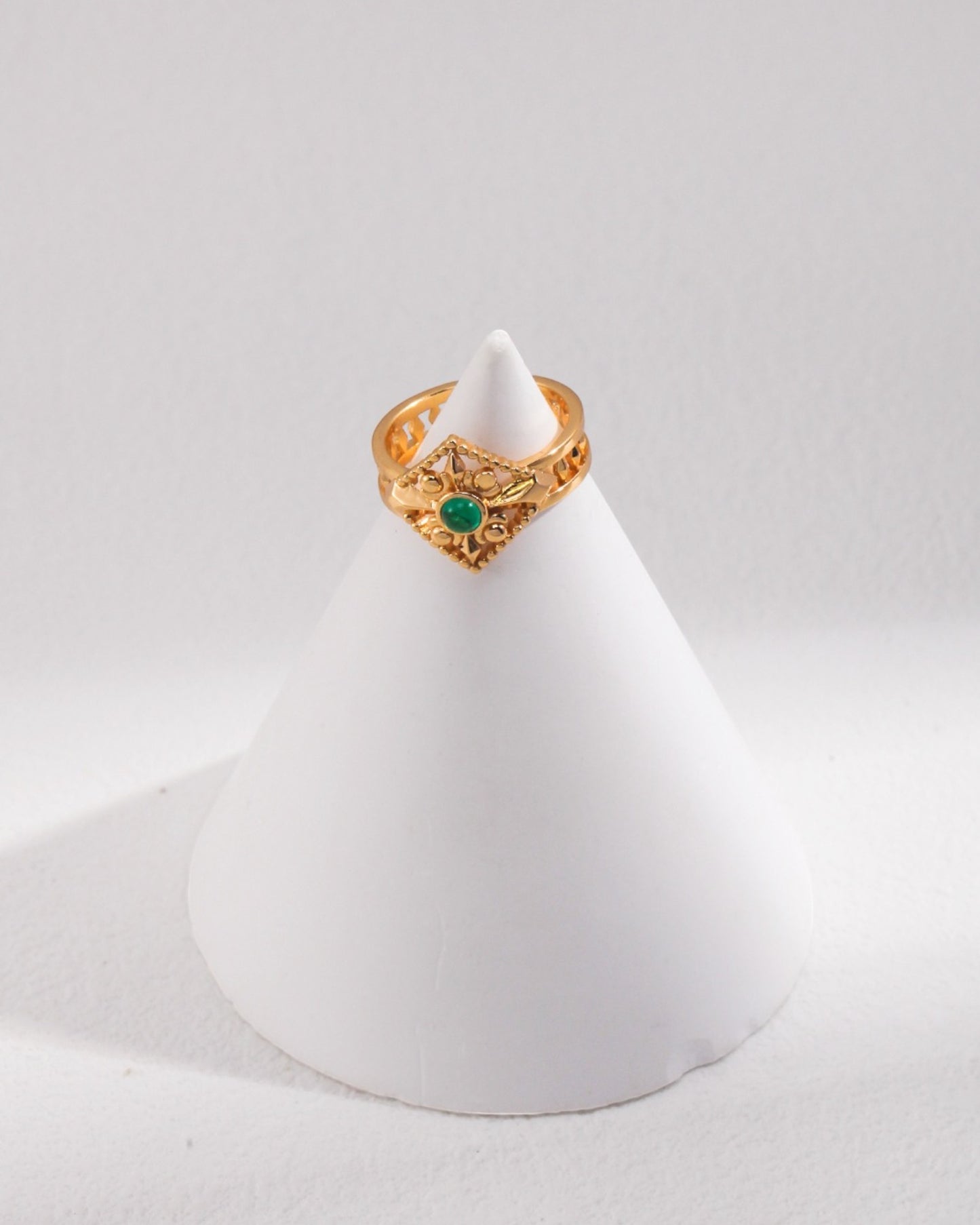 Triangular Green Stone Statement Ring