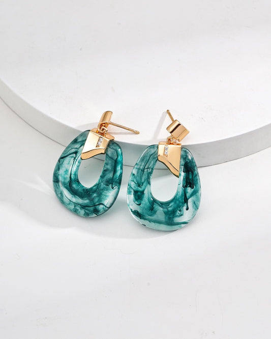 925 Sterling Silver Faux Malachite Earrings