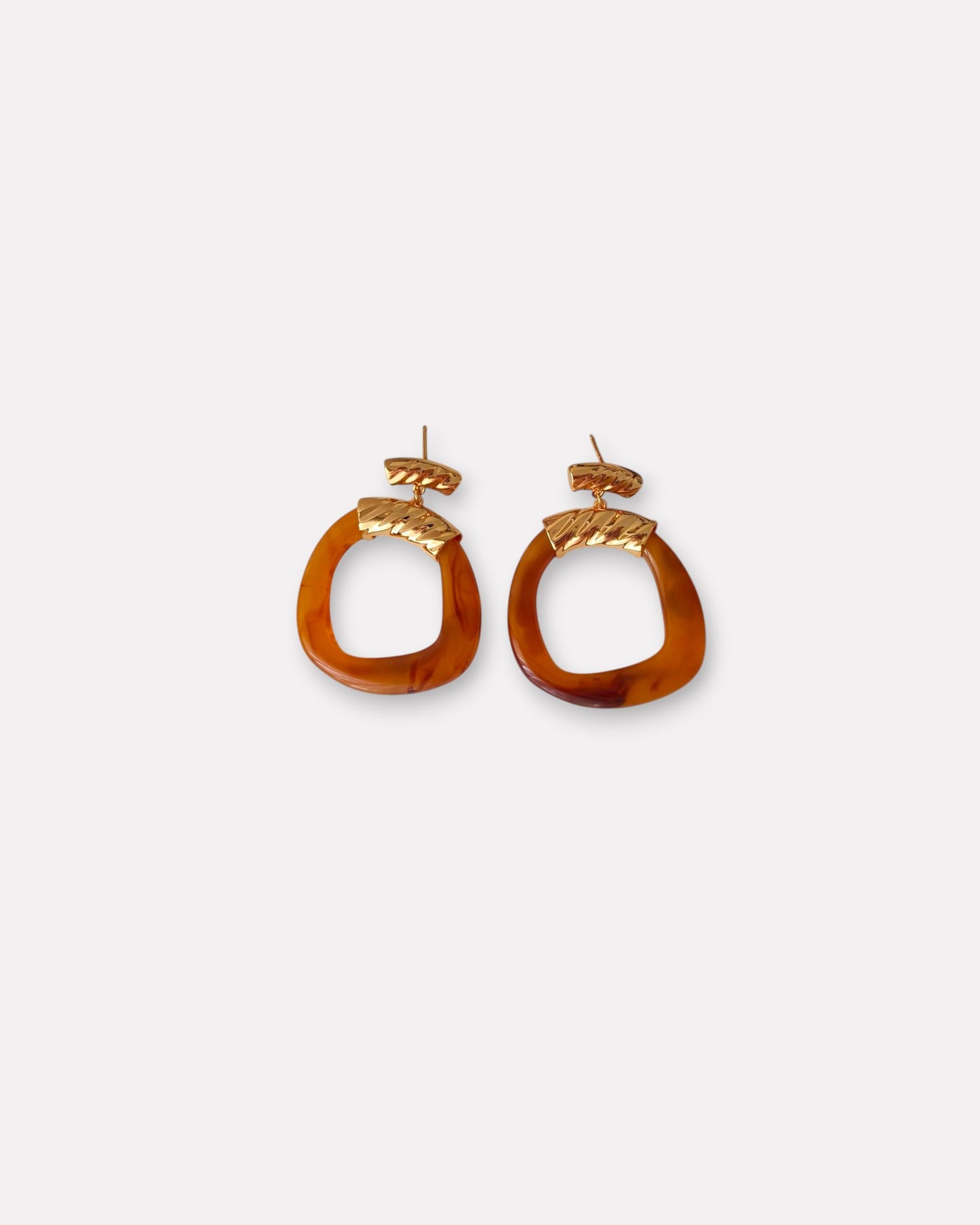 Amber Resin & 18K Gold Plated Hoop Earrings