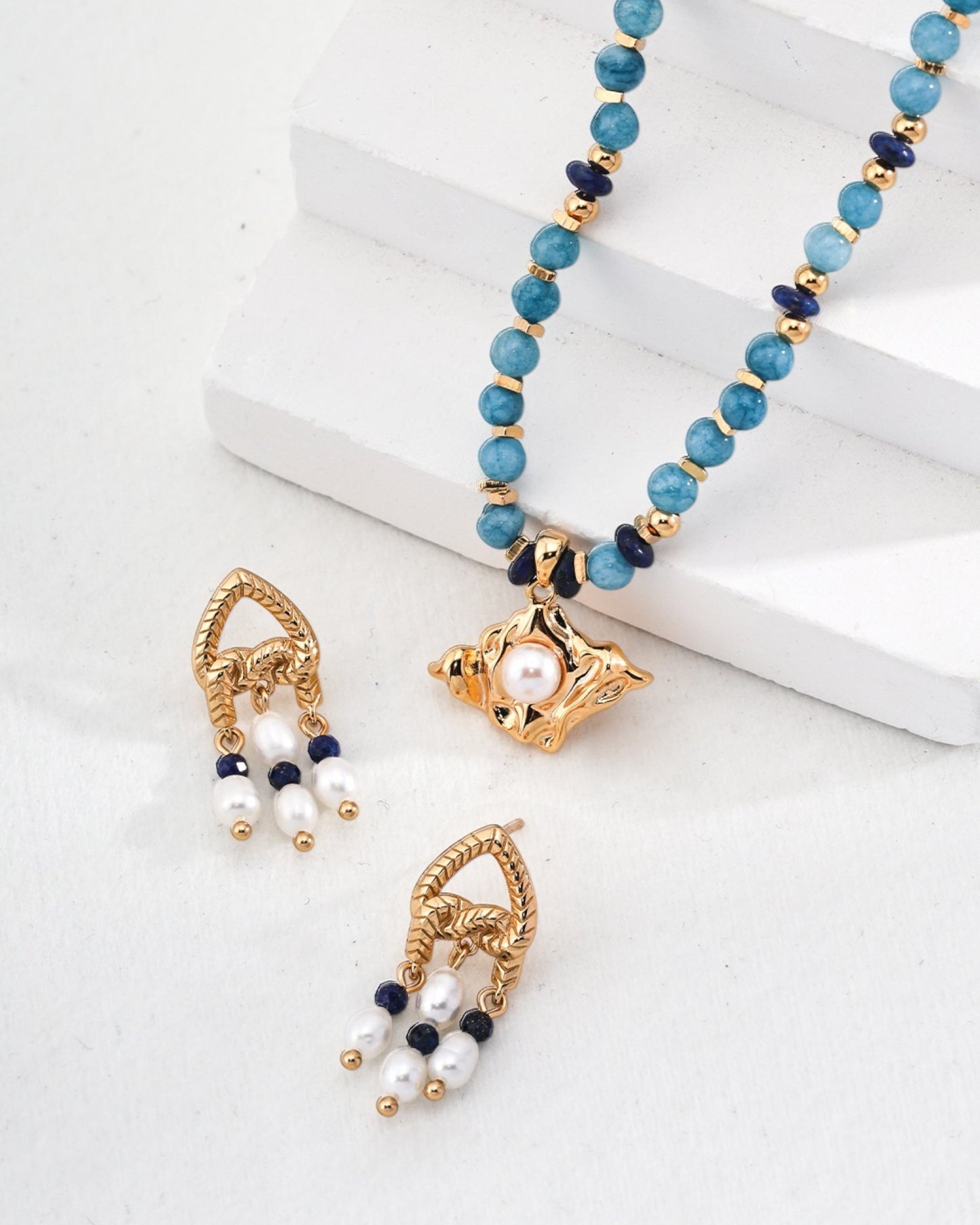 Pearl & Sapphire Drop Earrings